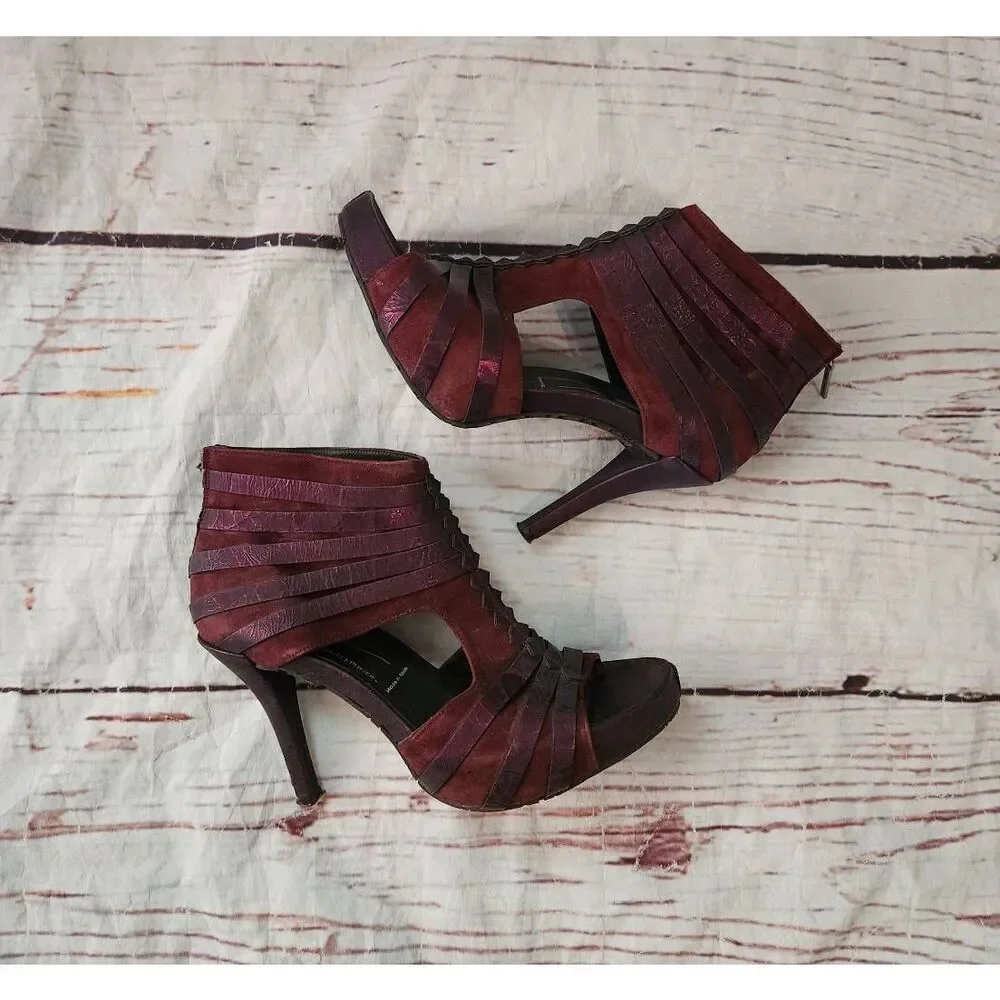 Donald J Pliner Gladiz Platform Burgundy Suede and Leather Heeled Sandals Size 8